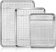 Baking Sheet with Wire Rack Set, Stainless Steel Baking Sheet & Cooling Rack, Commercial Nonstick Cookie Tray Pan for Kitchen Cooking, Oven Roasting - 16"+12.5"+9" Inch