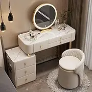 Modern Vanity Desk with LED Lighted Mirror 3 Color Lighting Modes 3 Drawers Storage Cabinet and Charging Station Beige 2 Perfect for Bedroom Glamour