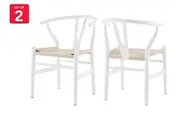 Set of 2 Matt Blatt Hans Wegner Wishbone Chairs Replica (Beech Wood/White Natural)