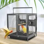 Jaula de transporte portátil para aves, 19", percha de madera, negra