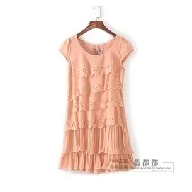 [超豐國際]香夏裝女裝桔色純色雪紡修身簡約連衣裙 09305(1入)