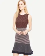 NWT Ann Taylor Mixed Print Flounce Dress. Lined. 8