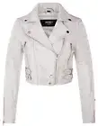 Ladies Cropped Jacket Short Body Gothic White Chic Biker REAL LEATHER Jacket