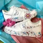 Nike Air Force 1 Custom "Pink & Blue Black Splatter" White Shoes Mens Womens
