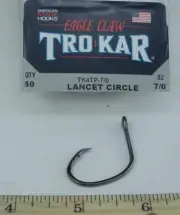Eagle Claw TK4TP-7/0 Trokar Lanset Circle Hook 50CT