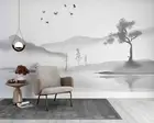 3D Mountain Tree Bird Ink Self-adhesive Removeable Wallpaper Wall Mural