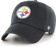 47 NFL Pittsburgh Steelers Clean Up Unisex Baseball Cap, Adjustable Buckle Strap, Team Logo, Colour Black, Black, One size