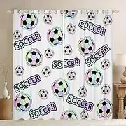 Feelyou Colorful Soccer Ball Window Curtains for Bedroom Living Room for Kids Boys Girls Sports Theme Window Drapes Cartoon Style Curtains Bedroom Decor Cute Window Treatments 38W X 45L,2 Panels