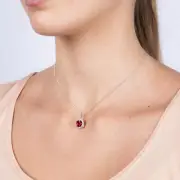 Created Ruby 1.80 Carats 7 Diamonds in Cushion Shaped Pendant Sterling Silver, Sterling Silver 50cm 40 Gauge Dicut Curb Chain (60173773)