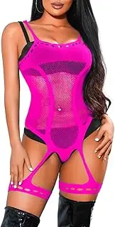[EHSUYAB] Fishnet Bodysuit For Women, Rave Outfits Festival Club Party Tops, Sheer Mesh Garter Lingerie Exotic Wear Dancer