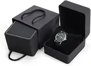 [Generic] Premium Watch Gift Box with Carrying Handle, Black Leatherette, Velvet Interior (Watch not included)