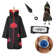 Adult Naruto Akatsuki Robe Cloak Kakuzu Costume Ring Headband Kunai
