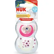 NUK Star Day & Night Silicone Soother 6-18 months 2 Pack (Assorted)