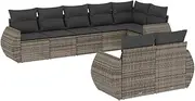 [vidaXL] vidalXL 8-Piece Garden Sofa Set - Grey Poly Rattan Outdoor Patio Seating with Cushions, Storage & Modular Design
