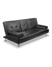 [Artiss] Sofa Bed 3 Seater in Black PU Leather