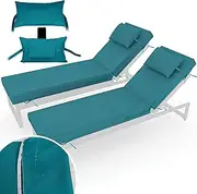 PZDJUMO Chaise Lounge Cushions Outdoor Set of 2 Lounge Chair Cushion 80" L x 26" W with Headrest Straps 3'' Thick Waterproof Patio Chaise Cushions Pool Lounger Chair Cushion(Turquoise)