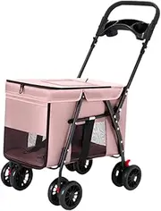 MYCENSE Dog Stroller Pet Stroller Folding with 5 Window with Storage Pockets Pet Carriage Sturdy Zipper Closure Trolley Go Out Cart, Pink