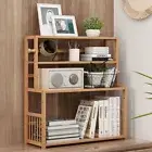 4-Tier Desktop Bookshelf Bamboo Desktop Organizer Shelf Bookcase Display Rack