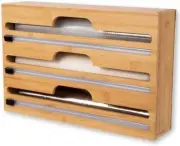 LOTPOWER Premium Home Goods Bamboo Wrap Dispenser 3 in 1 with Cutters NEW