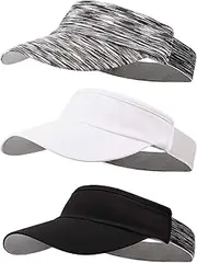 [SATINIOR] 3 Pcs Sun Visor Hats Women Men Adjustable Sports Visor Cap Lightweight Quick Dry Hat for Tennis Baseball Golf Athletic Cycling Running, White, Gray, Black, Large