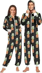 [ZZXXB] Tropic Pineapple Onesie Pajamas for Adult Women Men Long Sleeves One Piece Onesies Hooded Sleepwear S - XL