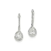 14K White Gold Real Diamond Pear Shaped Hinged Hoop Earring