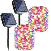 2x Luces solares coloridas de cadena de hadas luces al aire libre impermeables