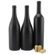 Black Wine Bottles w/ Corks Set of 3 Black Matte Coated Glass Wine Bottles