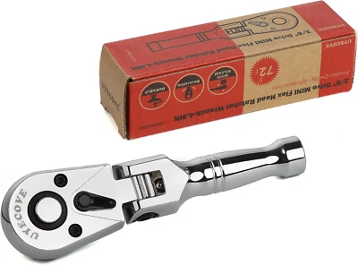 3/8 Inch Drive Stubby Flex Head Ratchet Wrench, Small Socket Wrench, 72 Tooth Qu