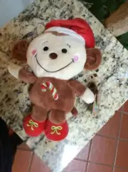 Dandee Plush 10" Christmas Monkey Santa Hat EMBROIDERED Candy Cane NWT