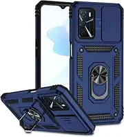 [XINYEXIN] for Oppo A16 / Oppo A16s / Oppo A54s Case with Sliding Camera Cover Shockproof Heavy Duty Protective Armor Case with Ring Holder Magnetic Kickstand Phone Cover - Blue