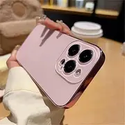 Electroplated Matte Acrylic Tempered Glass for iPhone 16 15 14 13 Pro Max, Ultra-Thin Frosted Original Color Acrylic Phone Cover for iPhone 16 15 14 13 Pro Max, Protective Case (14,Pink)