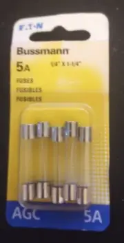 2 packs Bussman/Eaton BP/AGC-5-RP 5 AMP AGC New FREE S&H