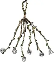 Witch Bells, 13 Inch Hemp Rope Wind Chimes with Metal Bell, Green Leaves and Metal Charm, Hanging Wind Chimes for Outside Door Garden, for Outside