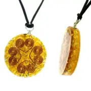 Citrine Heart Copper Coil Orgonite Pendant Prosperity Gemstone Disc Reiki Energy