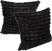 Veemoon 2pcs Plush Throw Pillowcase Fuzzy Pillows Home Decor Faux Fur Black Fur Rabbit Fur Pillows for Couch Furry Pillow Covers Square Home Accessories Car Decor Office Condom Zipper