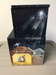 Christmas Nativity Scene on 2 stacked boxes, One of a Kind Nativity Art