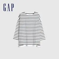 在飛比找蝦皮商城優惠-Gap 女裝 簡約素色圓領長袖T恤 厚磅密織系列-黑白條紋(
