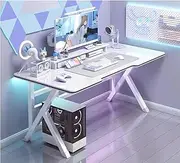 Desktop Computer Desk, K-Type White Laptop Gaming Desk, Simple Game Table for Home Bedroom Office Corner Table, Student Writing Study Table