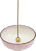 Asayu Japan Lotus Incense Holder for Sticks 4.1 inch (105mm), Traditional Made in Japan Ceramic Ash Catcher and Brass Incense Burner Set - Pastel Pink