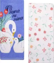 2 Different Cotton Towels (15"x26") SPRING FLOWERS & SWANS,MI MAMA ME, MIMA,KO