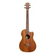 Tiki '9 Series' Koa Solid Top Electric Cutaway Baritone Ukulele with Hard Case (