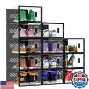 BALEINE 12 Pack Stackable Shoe Storage Boxes Fit Size 11, Thickened Clear Sho