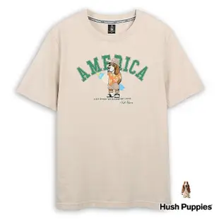 【Hush Puppies】男裝 T恤 趣味英文字印花度假衝浪狗T恤(淺卡其 / 43111102)