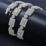 "Ingenious" New White CZ Elegant 14K White Gold Over Real Silver Custom Chain