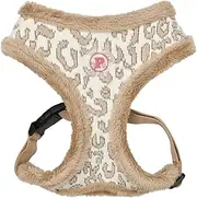 [Pinkaholic New York] Tailsy Dog Harness Over-The-Head Warm Winter Leopard Pattern Adjustable Chest for Small Dog, Beige, Medium