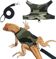 XQIGI Bearded Dragon Harness and Leash Set, 5 ft Leash Adjustable Harness - Lizard Clothes Traction Rope Escape Proof for Reptiles Amphibian Small Animal Pets Walking Outdoor (Camouflage Small)