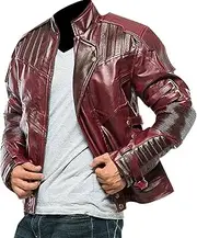[Spazeup] Mens Distressed Red Maroon Leather Jacket - Armored Motorcycle Jacket