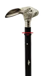 Designer Silver Rabbit Head Handle Wooden Walking Cane 3-Fold Stick gift