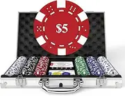 HEITOK Poker Chip Set 300PCS, Poker Chips 11.5 Gram Texas Hold 'em with Aluminum Case & Denominations from $1 to $500, Ideal for Blackjack & Casino Games